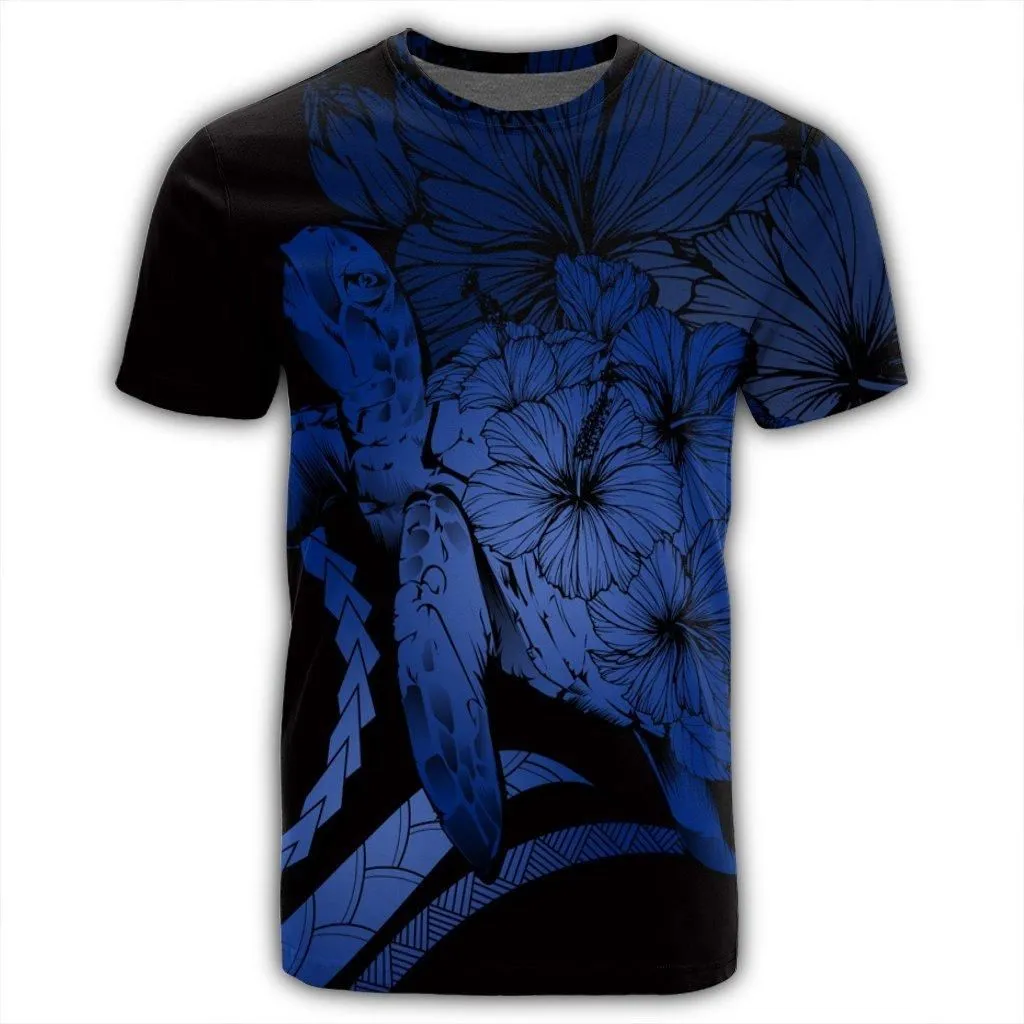 Hawaiian - Hawaii Turtle Hibiscus Polynesian Vintage T-Shirt - Blue - AH