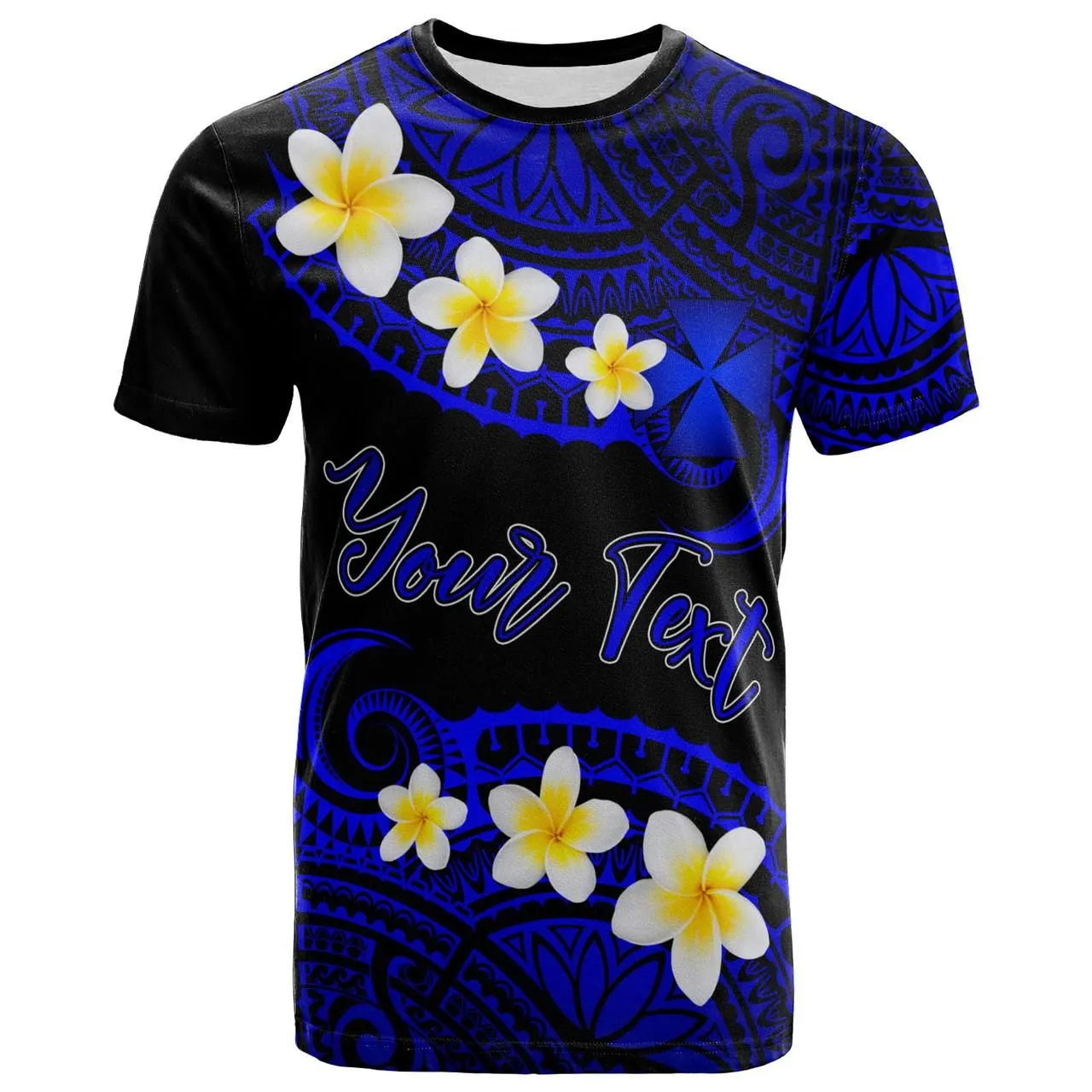 Wallis and Futuna Custom Personalised T-Shirt - Plumeria Polynesian Vibe Blue