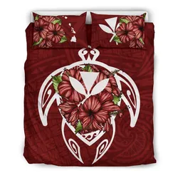 Hawaiian Bedding Set - Hawaii Turtle Hibiscus Polynesian Bedding Set - Red Four