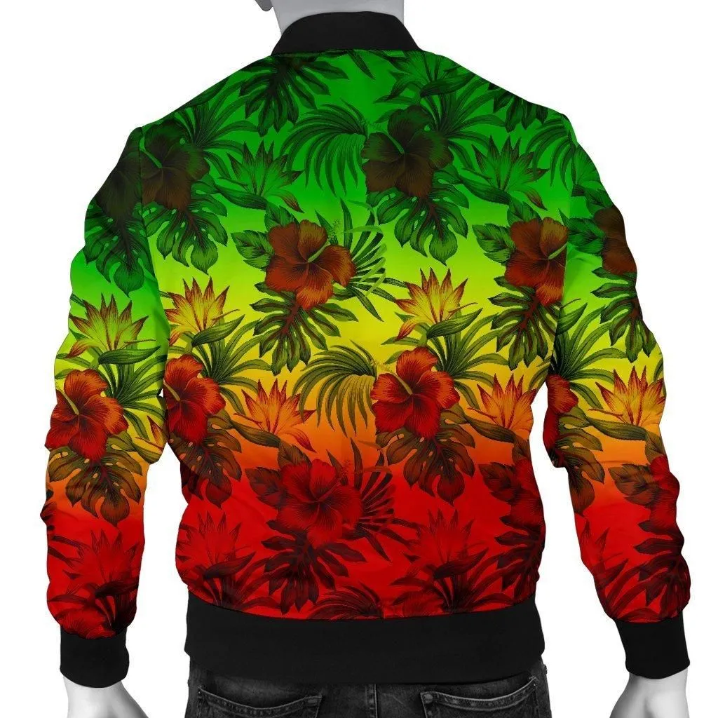 Polynesian Mens Bomber Jacket - Reggae Hibiscus Patterns