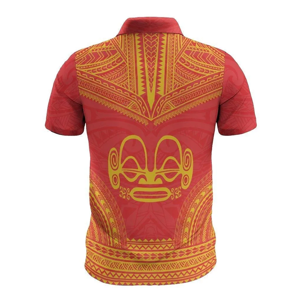 Marquesas Islands Polo Shirt - Marquesas Islands Tiki Face Polynesian Chief Tattoo Flag Version