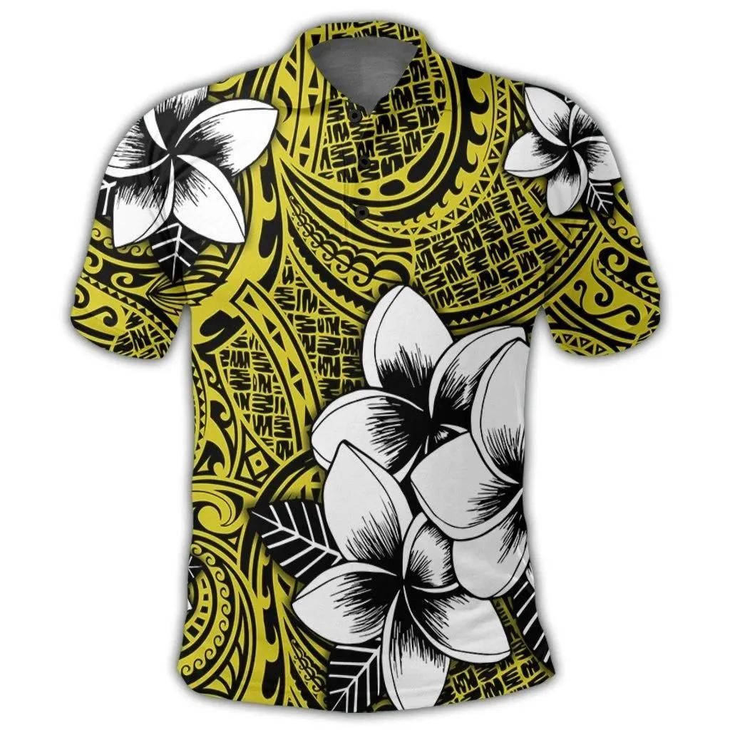 Alohawaii Shirt - Hawaiian Plumeria Tribe Yellow Polynesian Polo Shirt AH - J0R