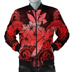 Hawaii Turtle Wave Polynesian Bomber Jacket - Hey Style Red