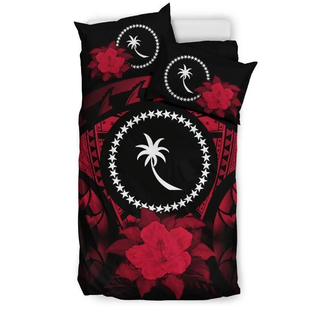 Chuuk Hibiscus Red And Black Bedding Set Bedroom Decor