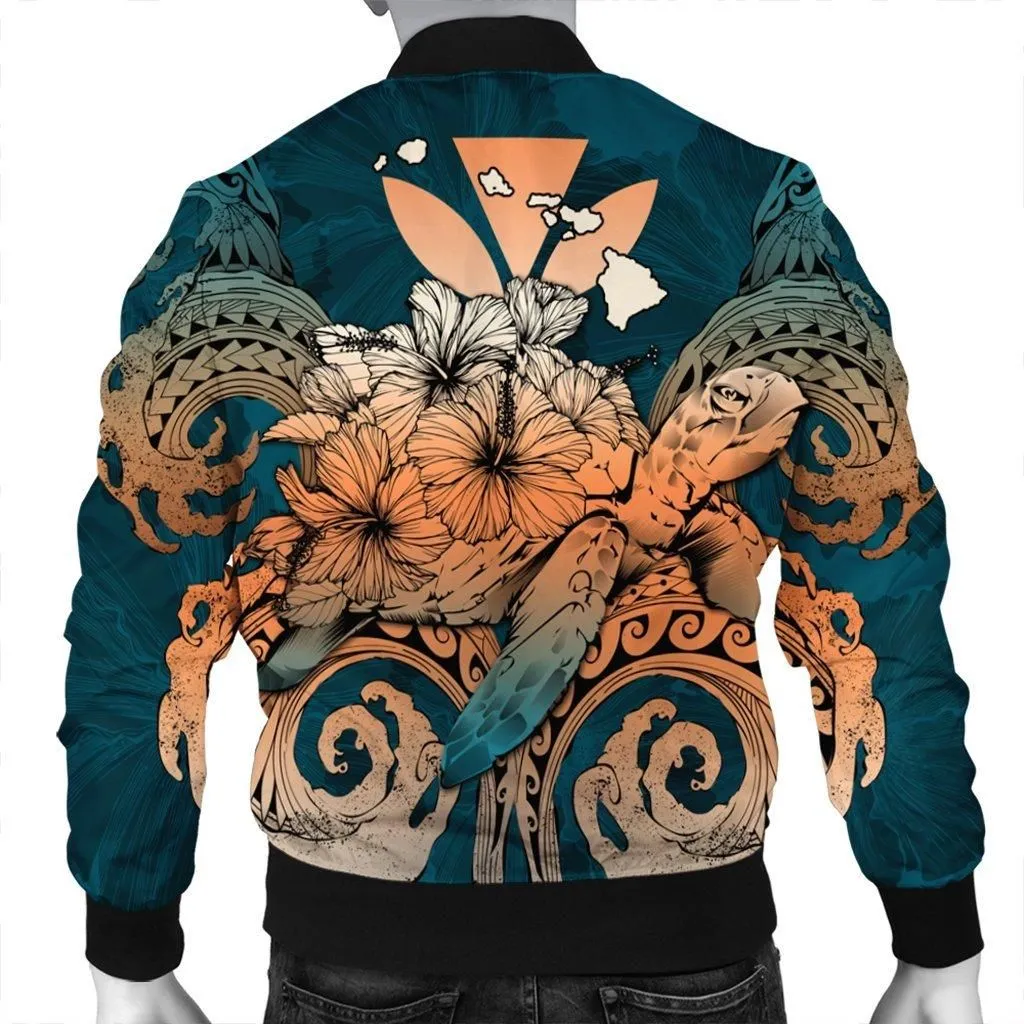 Hawaii Turtle Wave Polynesian Bomber Jacket - Hey Style Orange - AH
