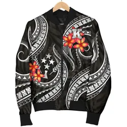 Alohawaii Jacket - Bomber Jacket Kosrae Micronesian - Black Plumeria - BN11
