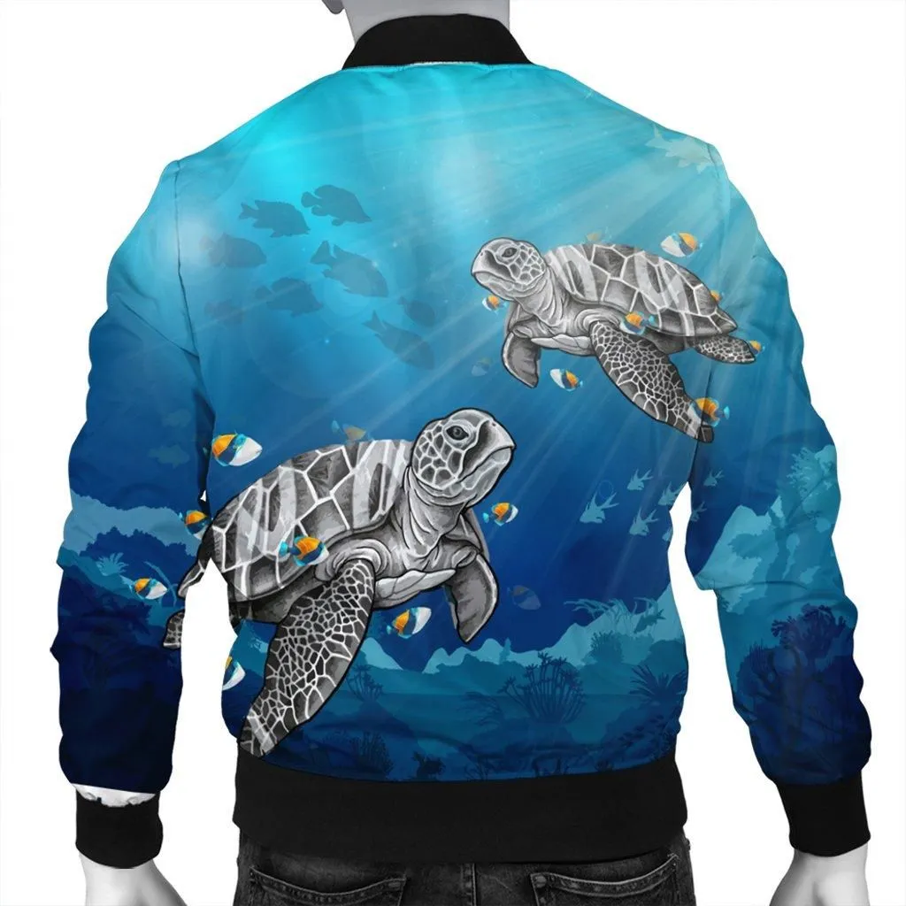 Hawaiian Turtle Swim With Fish In The Ocean Polynesian Bomber Jacket