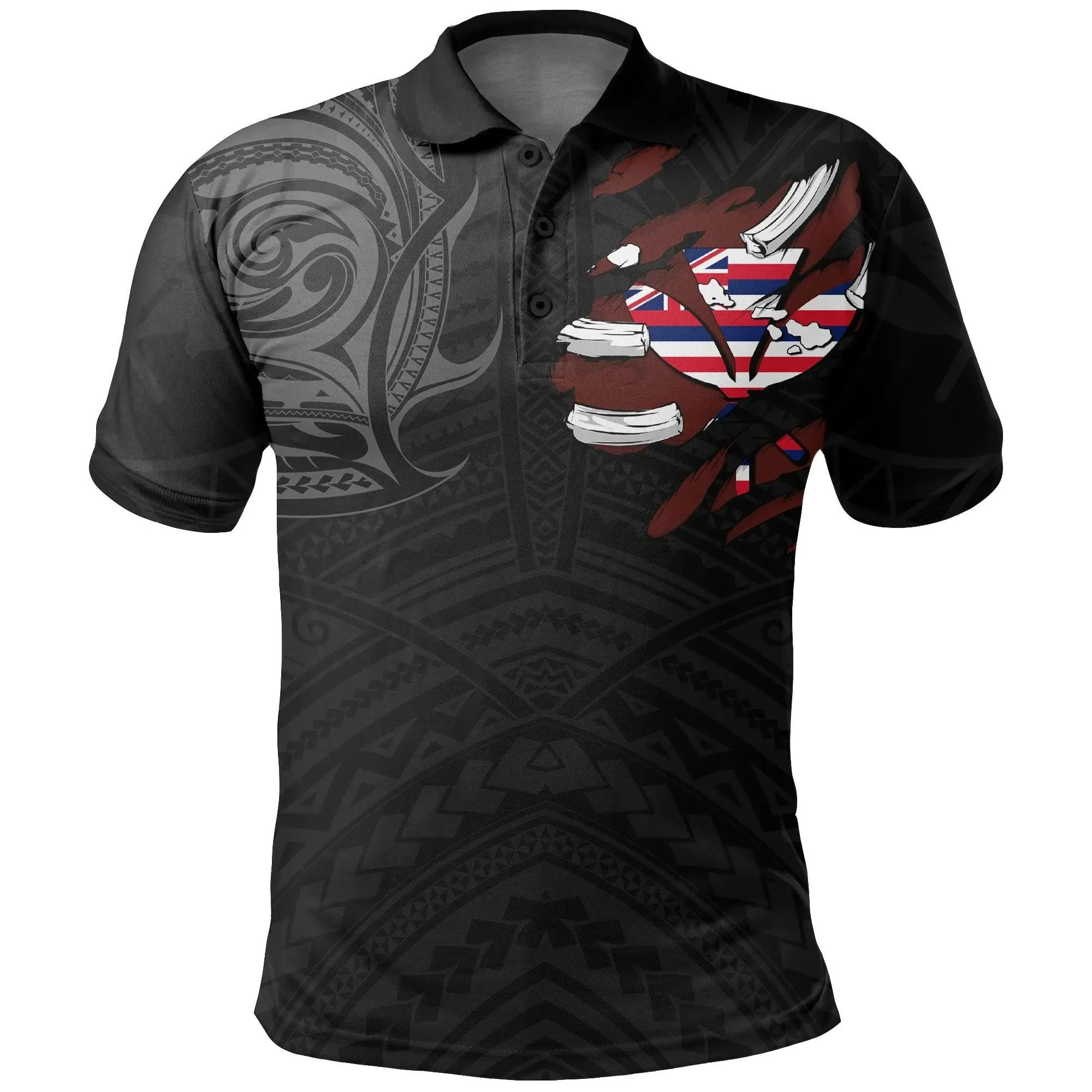 Alohawaii Shirt - Hawaiian Kanaka Polo Shirt Heart Tattoo Gray - AH J1