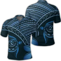 Hawaiian Turtle Plumeria Kakau Polynesian Quilt Polo Shirt Neo Blue AH
