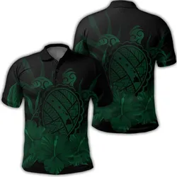Hawaiian Map Turtle Hibiscus Polynesian Polo Shirt - Green - AH