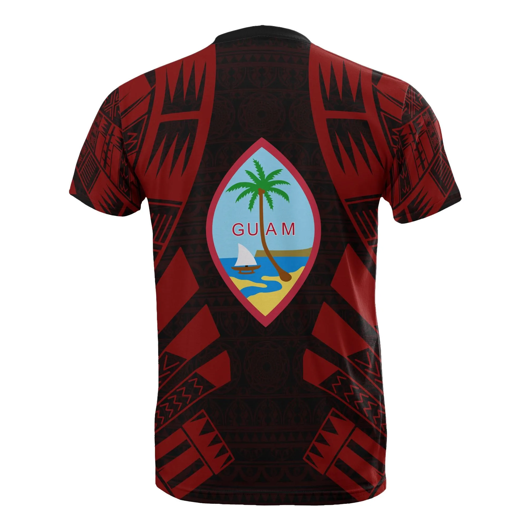Guam T shirt - Guam Coat of Arms Polynesian Tattoo Red Style