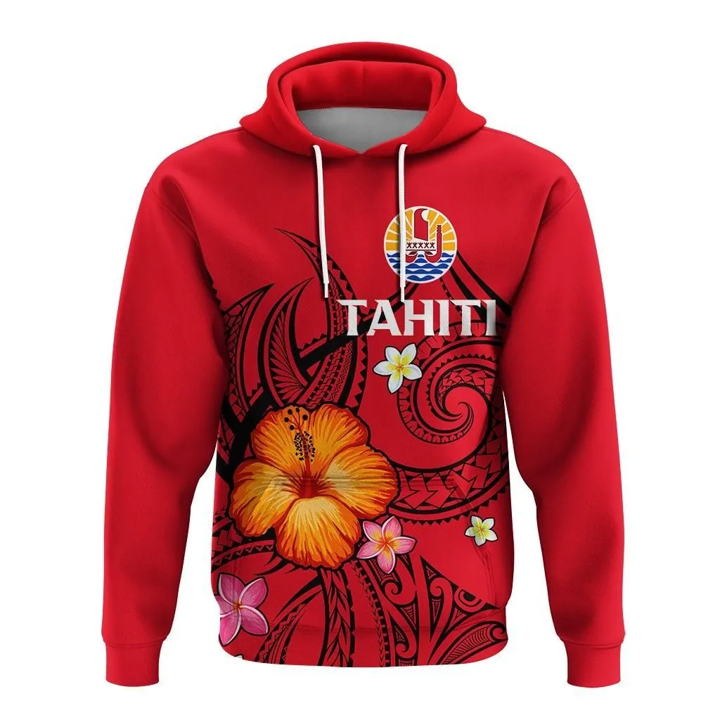 French Polynesia Hoodie - Hibiscus With Tribal LT12