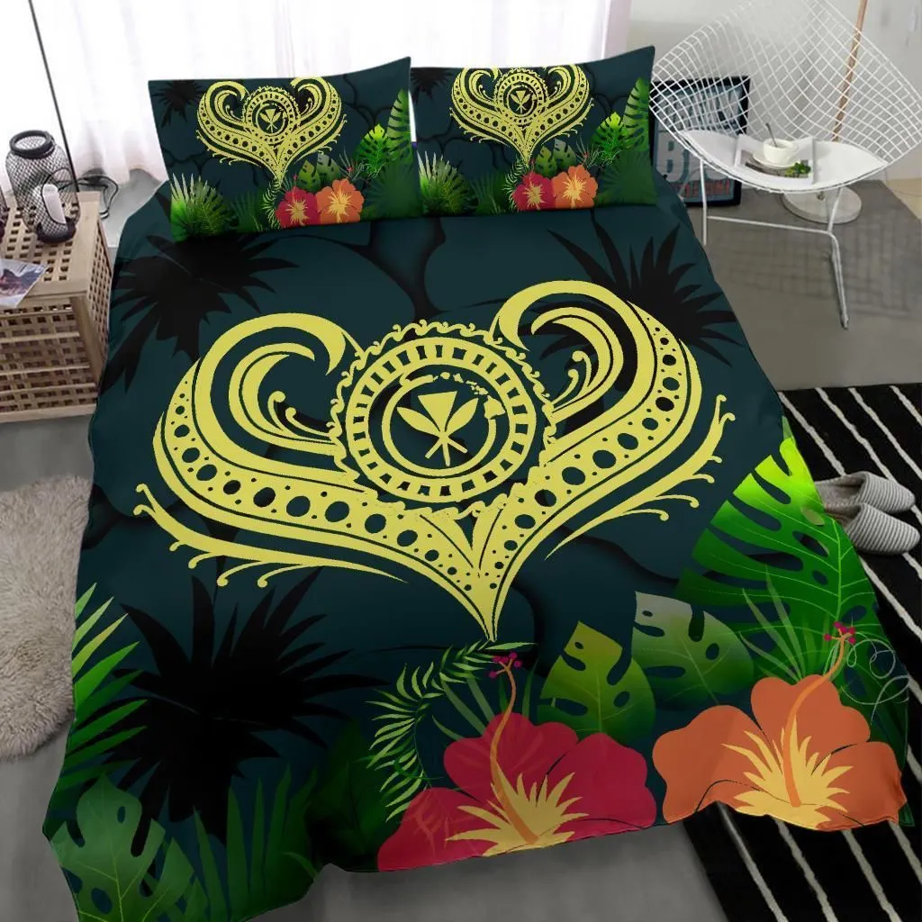 Polynesian Hawaii Kanaka Maoli Bedding Set - Heart with Hibiscus
