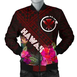 Hawaii Mens Bomber Jacket - Kanaka Maoli With Hibiscus On Polynesian Patterns (RED)