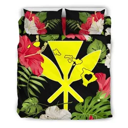 FamilyGater Bedding Set - Cover and Pillow Cases Hawaiian Map Heart Kanaka Hibiscus Polynesian - AH J4