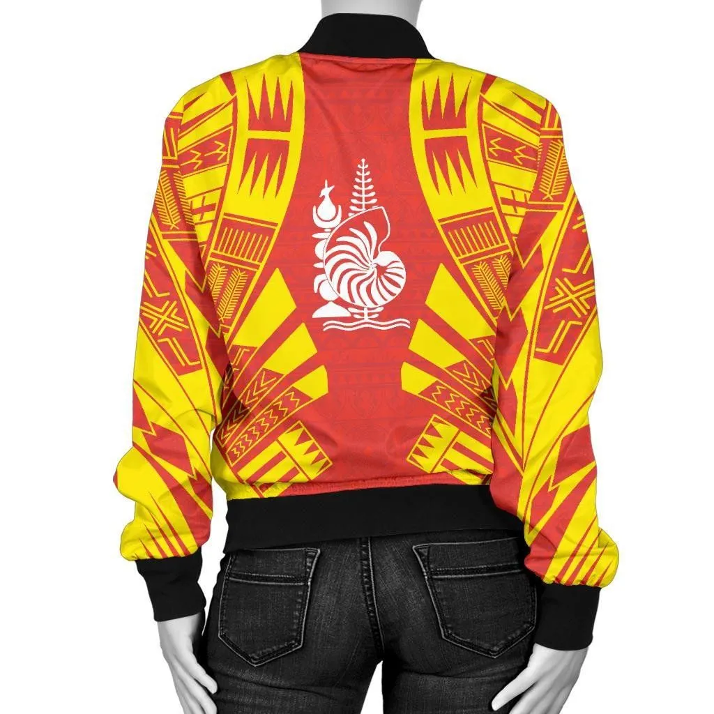 New Caledonia Women Bomber Jacket - Polynesian Tattoo Flag - BN0110