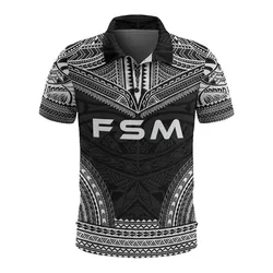 Federated States of Micronesia Polo Shirt - F S M Seal Polynesian Chief Tattoo Black Version