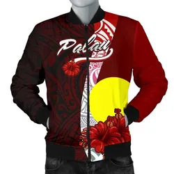 Palau Polynesian Mens Bomber Jacket - Coat Of Arm With Hibiscus
