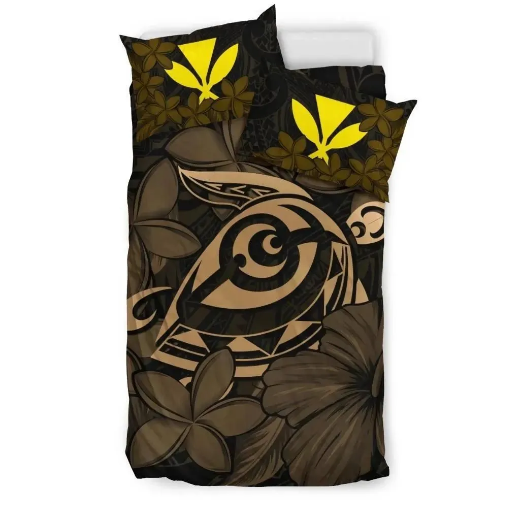FamilyGater Bedding Set - Cover and Pillow Cases Hawaiian Turtle Hibiscus Plumeria Kanaka Polynesian Gold - Soft Style - AH - J4