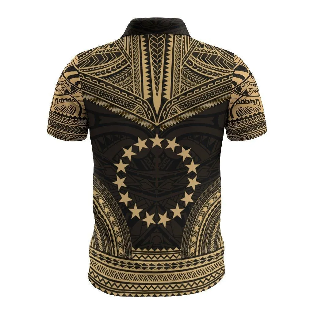 Cook Islands Polo Shirt - Cook Islands Flag Polynesian Chief Tattoo Gold Version