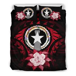Northern Mariana Islands Red Hibiscus Bedding Set Bedroom Decor