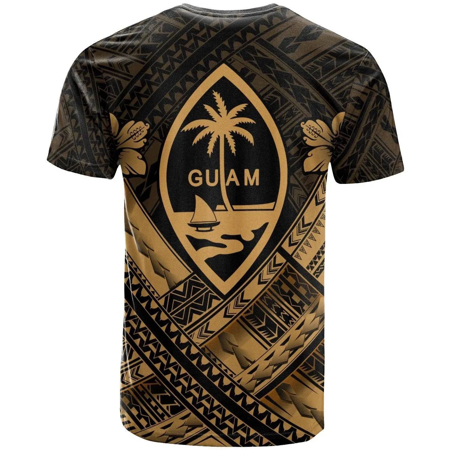 Guam Polynesian Custom Personalised T-Shirt - Guam Gold Seal Camisole Hibiscus Style - BN18