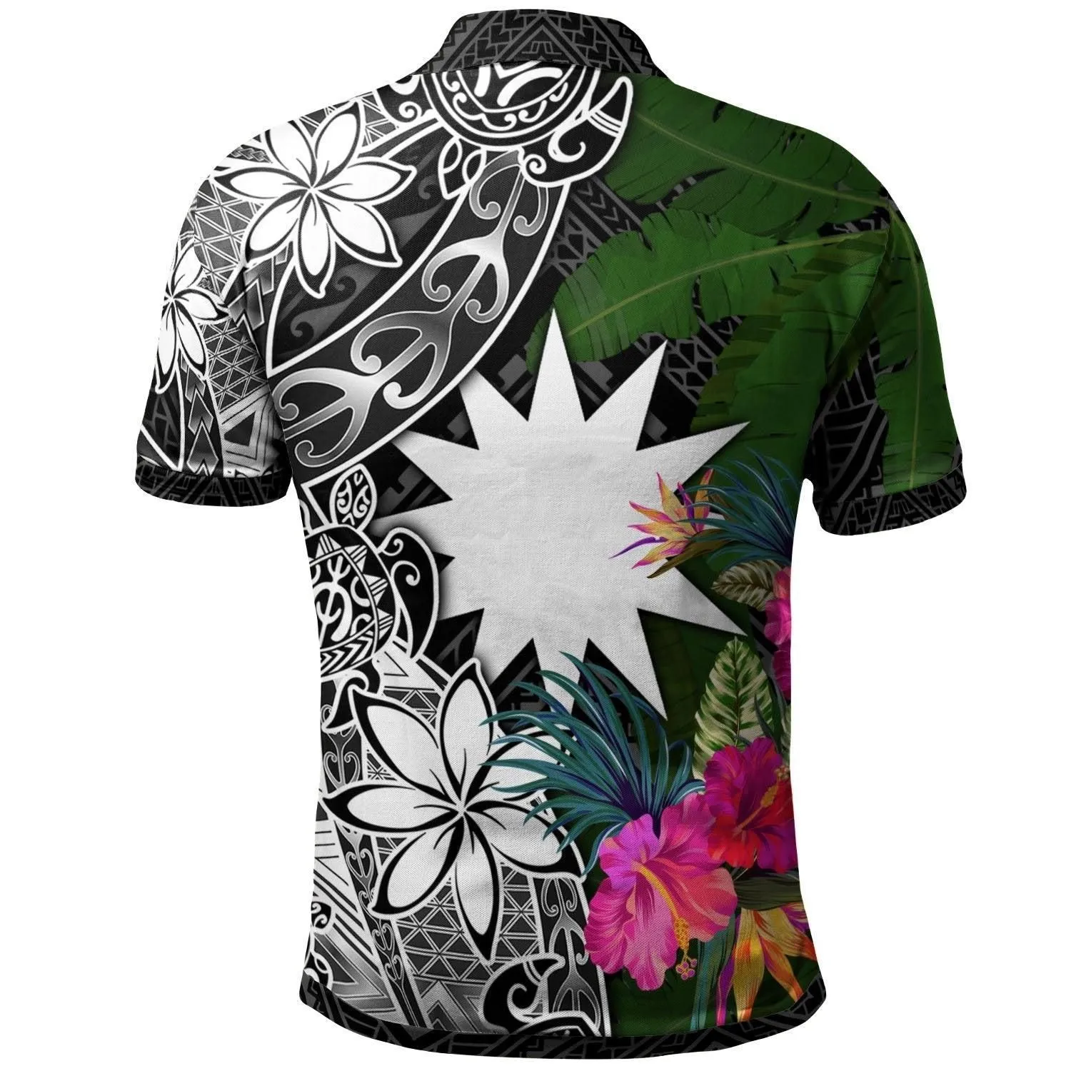 Nauru Polo Shirt - Turtle Plumeria Banana Leaf