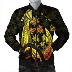 Hawaiian Map Palm Trees Fish Hook Polynesian Bomber Jacket Colorful Yellow - AH