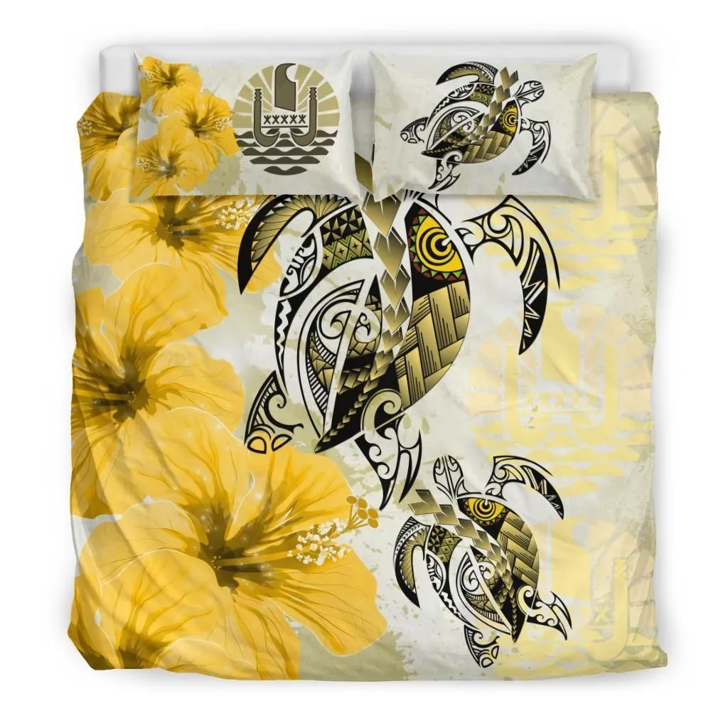 Polynesian Tahiti Polynesia Turtle Hibiscus Yellow A Bedding Set Camlikl