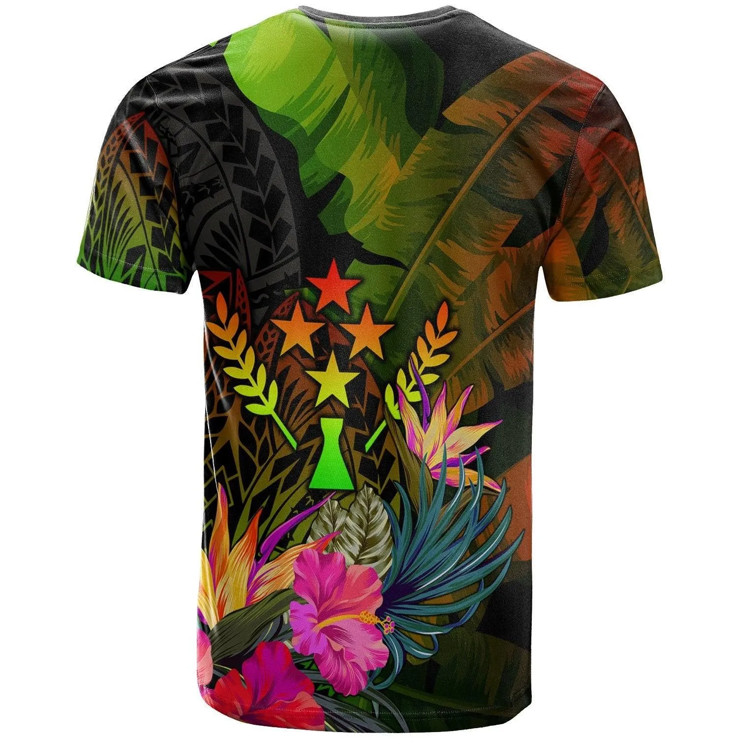 Kosrae Polynesian T-Shirt -Hibiscus and Banana Leaves