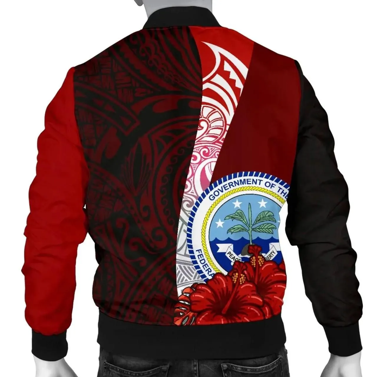 Federated States Of Micronesia Custom Personalised Bomber Jacket - Coat Of Arm With Hibiscus