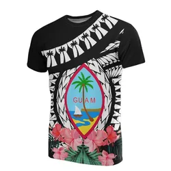 Guam T-Shirt - Polynesian Pattern Black With Hibiscus - BN20