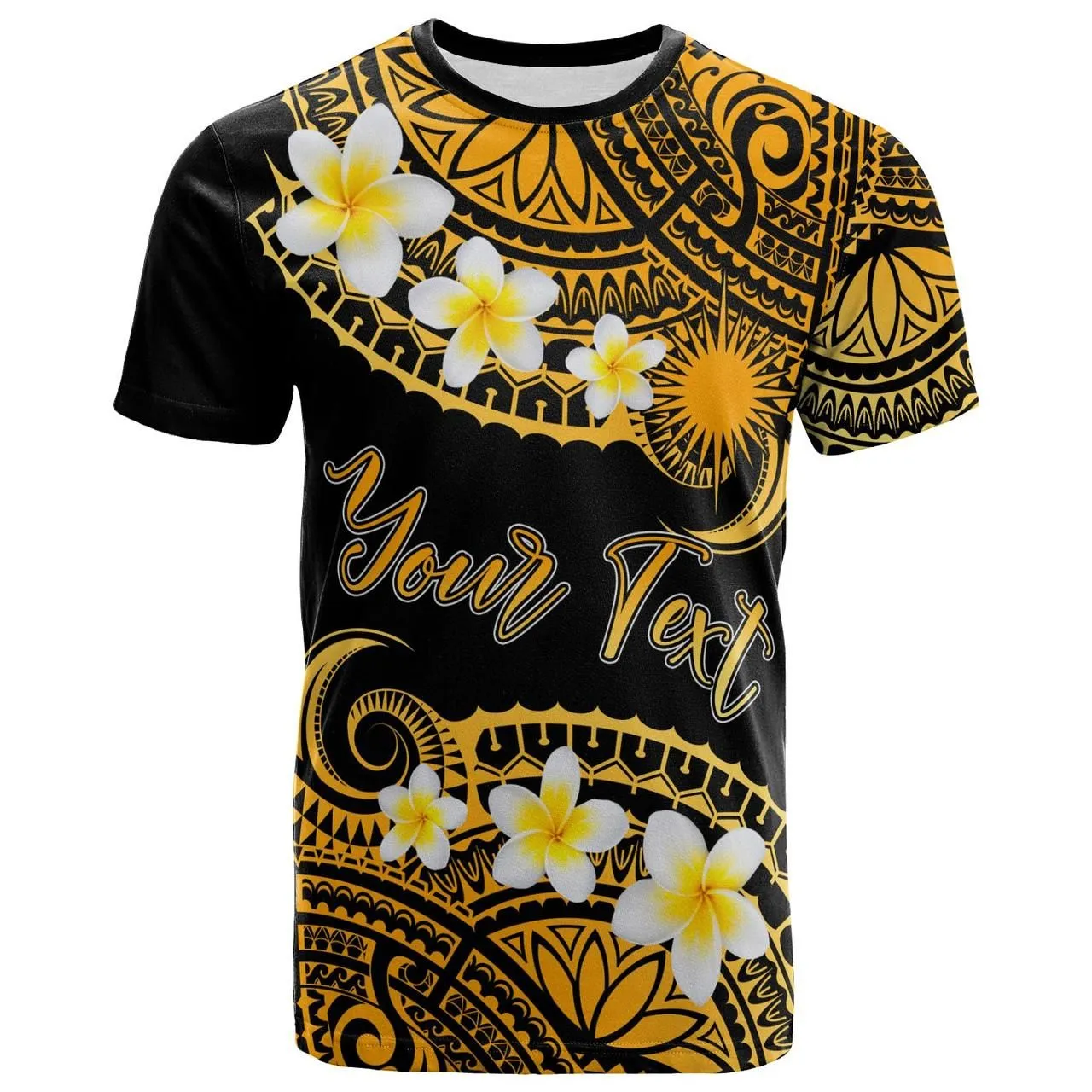 Marshall Islands Custom Personalised T-Shirt - Plumeria Polynesian Vibe Gold