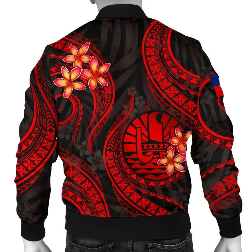 Samoa Polynesian Men Bomber Jacket - Red Plumeria