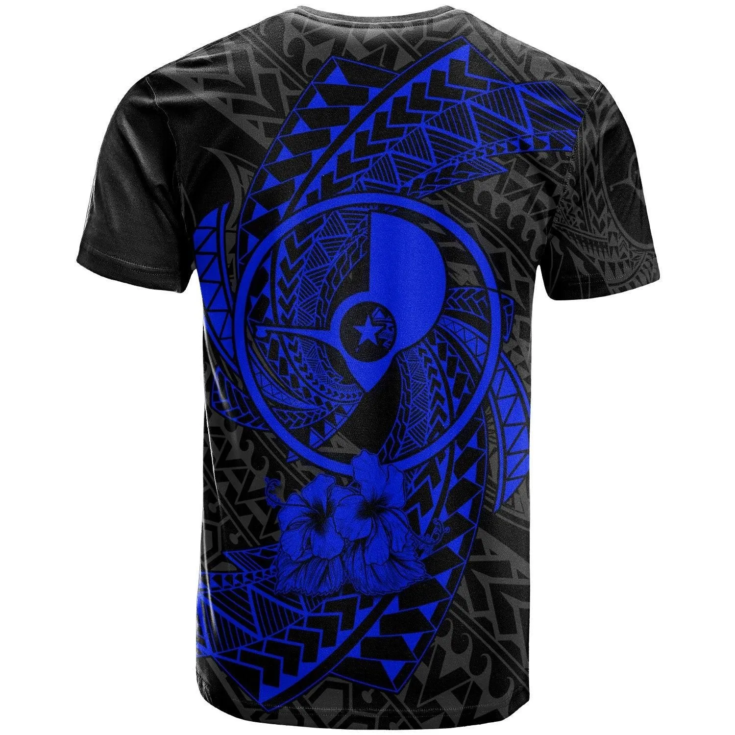Yap Micronesian T-Shirt Blue - Spiral Pattern Hibiscus