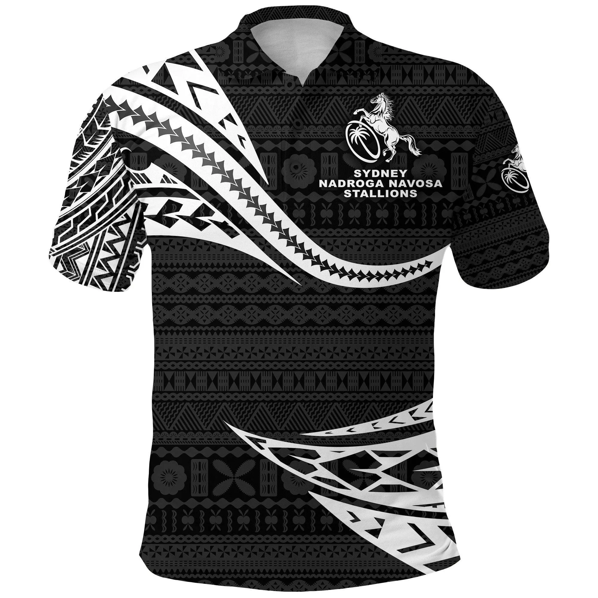 Fiji Rugby Polo Shirt Sydney Nadroga Navosa Stallions Unique Version - Black LT8