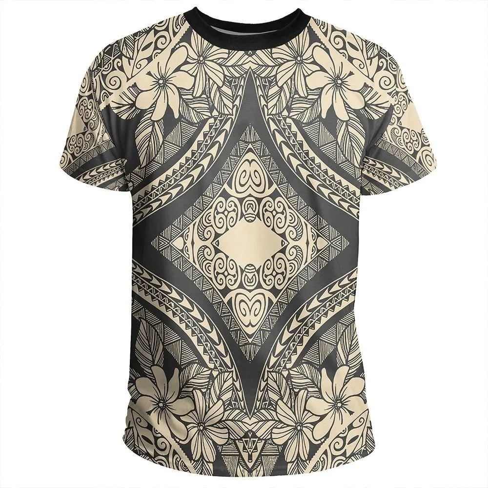 Polynesian Plumeria Mix Gray T-Shirt - AH - JR