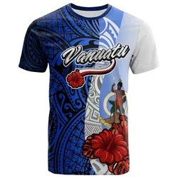 Vanuatu Polynesian T-shirt - Coat Of Arm With Hibiscus Blue - BN12