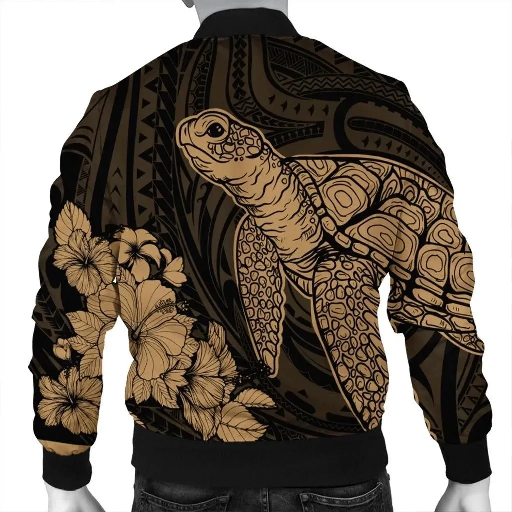 FamilyGater Jacket - Hawaiian Hibiscus Memory Turtle Polynesian Bomber Jacket Gold - AH - JR
