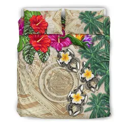 FamilyGater Bedding Set - Cover and Pillow Cases Palau - Hibiscus Turtle Tattoo Beige A02
