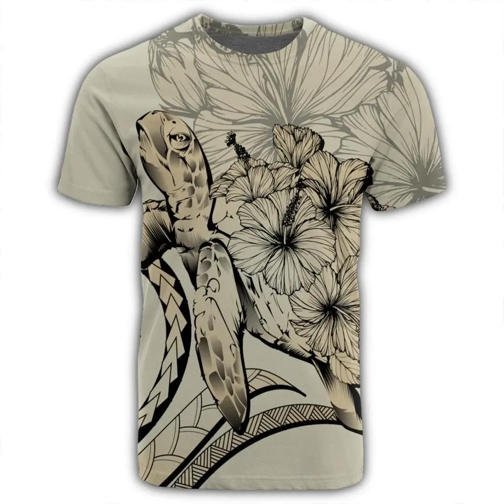 Alohawaii Tee - Hawaiian Hawaii Turtle Hibiscus Polynesian Vintage T-shirt Beige - AH - J4R