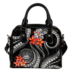 American Samoa Polynesian Shoulder Handbag - Black Plumeria