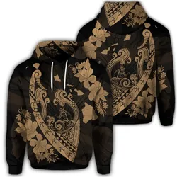 Hawaiian Fish Hook Hibiscus Banzai Surfing Polynesian Hoodie Gold