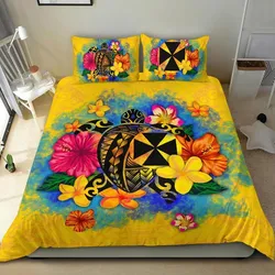 FamilyGater Bedding Set - Cover and Pillow Cases Wallis and Futuna Polynesian - Turtle with Plumeria and Hibiscus - BN15