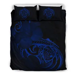 Hawaiian Map Turtle Hibiscus Divise Blue Polynesian Bedding Set