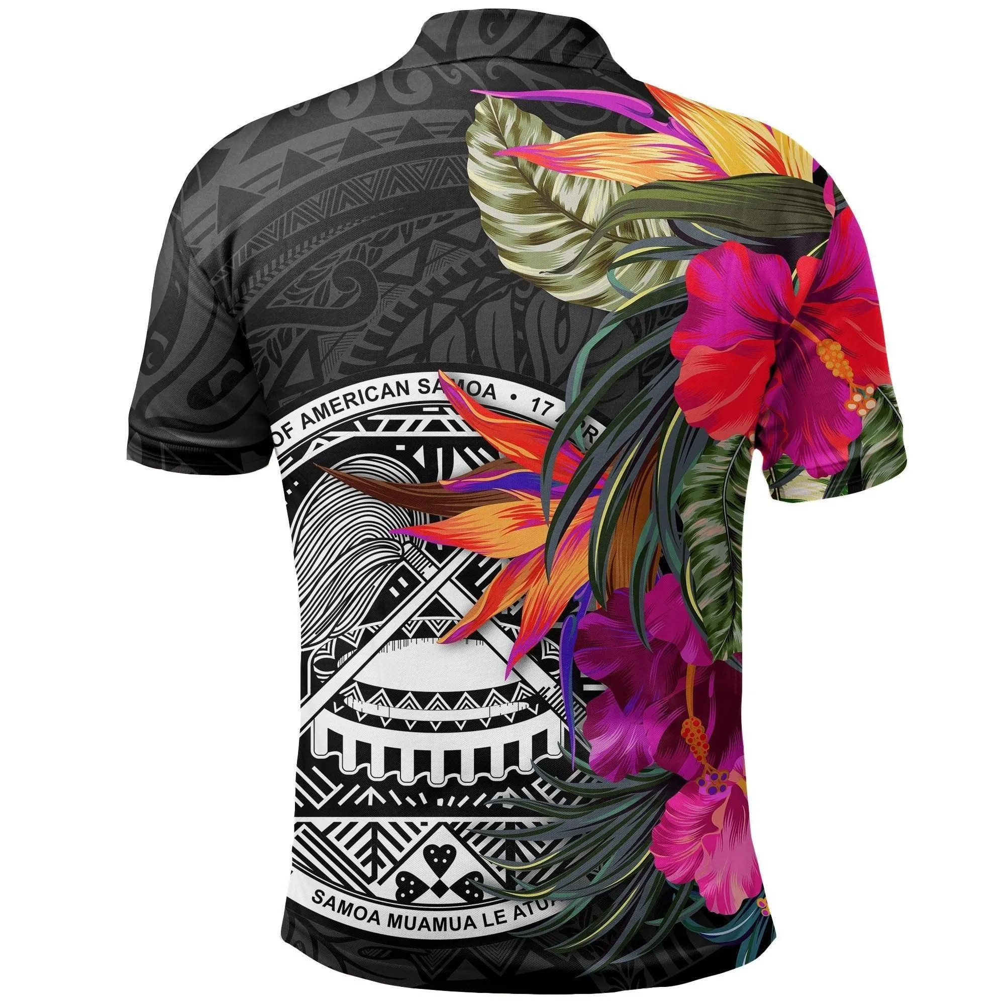 American Samoa Polo Shirt - Hibiscus Polynesian Pattern