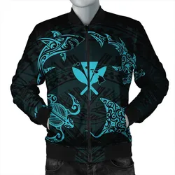 Polynesian Turtle Hammerhead Shark Ray Kanaka Hawaii Bomber Jacket Circle Blue