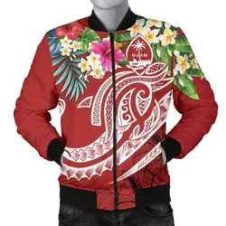Guam Polynesian Mens Bomber Jacket- Summer Plumeria (Black)