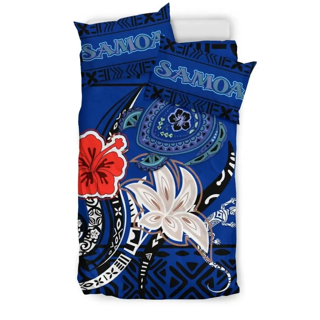 FamilyGater Bedding Set - Cover and Pillow Cases Samoa - Polynesian Turtle Hibiscus Blue A24
