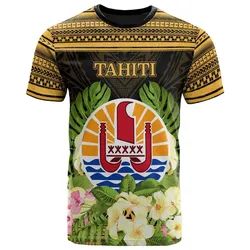 French Polynesia Tahiti T-Shirt - Tahiti Of Seal Tropical Flowers Style